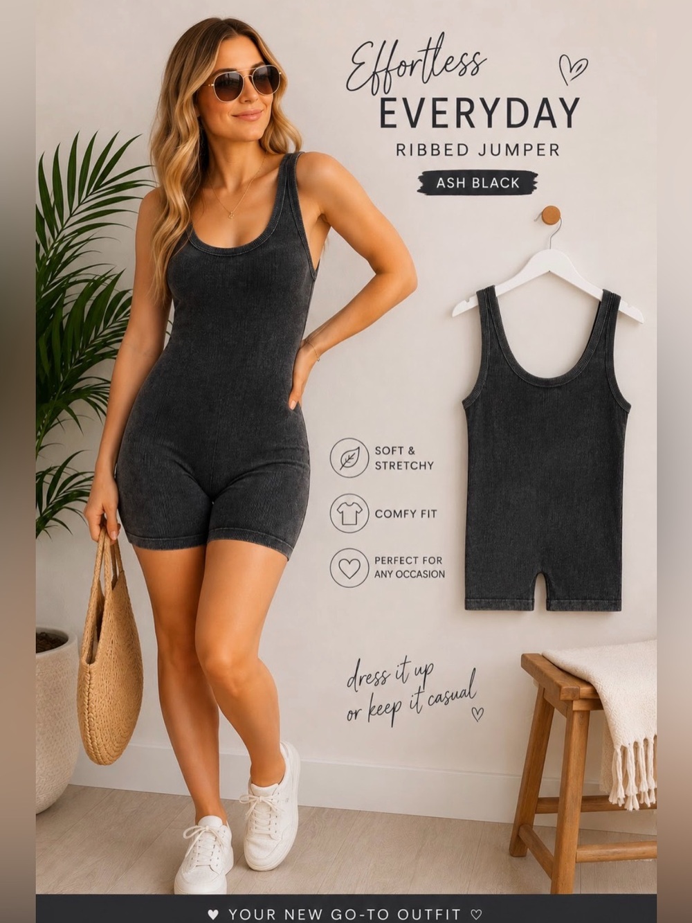 Zenana Ash Moca Ribbed Seamless Sport Tank Romper Women’s Sz S/M - L/XL